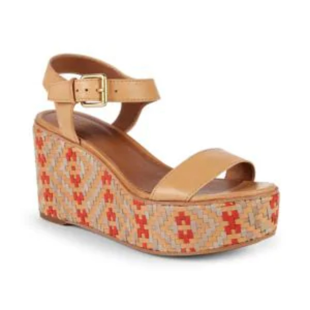 New Frye Heather Woven Leather Wedge Sandals